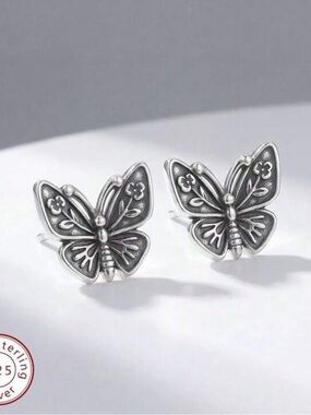 🌺 New Sterling Silver 925 Butterfly Stud Earrings - Silver